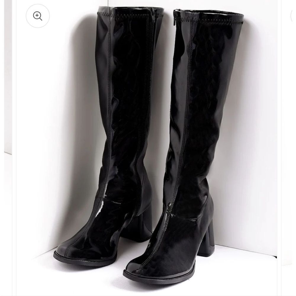 Unique Vintage Boots Women's Black Go Go Dancer Mod 70s Hippie Knee Hi C… - Picture 2 of 5